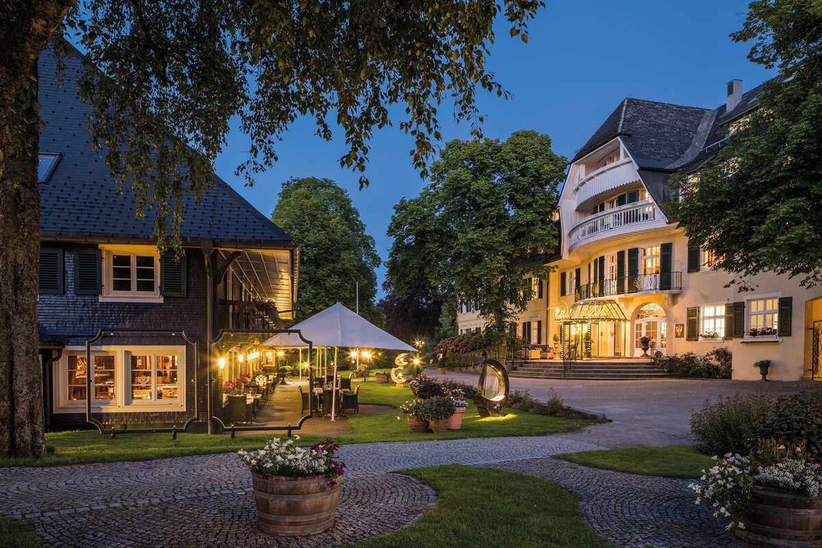 Exterior view of the Black Forest House (1639) and main house (1890)