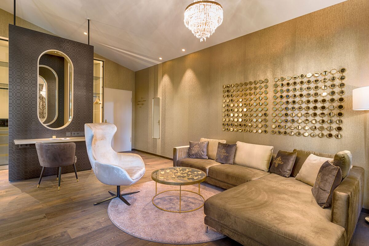 Family room in the Black Forest house with large couch