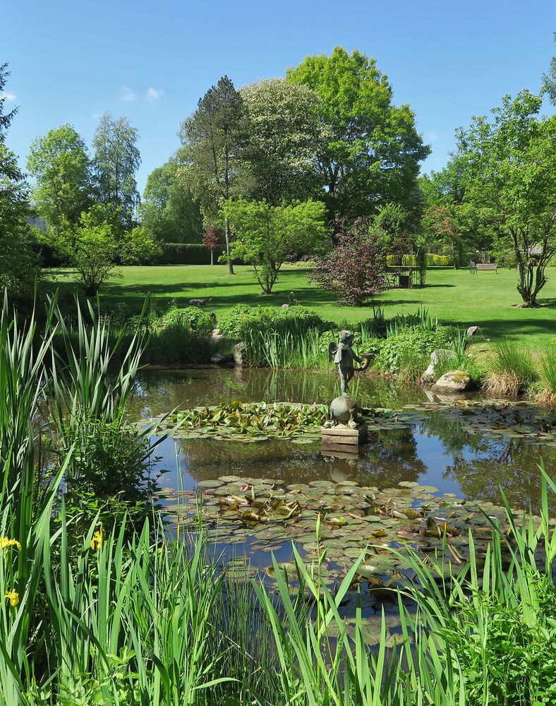 Hotel park with pond Hotel park with pond